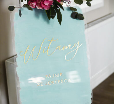 tablica powitalna elegancka turkusowa i fuksja